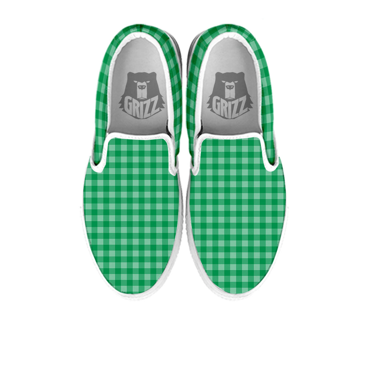 Saint Patrick's Day Green Tartan Print White Slip On Shoes-grizzshop