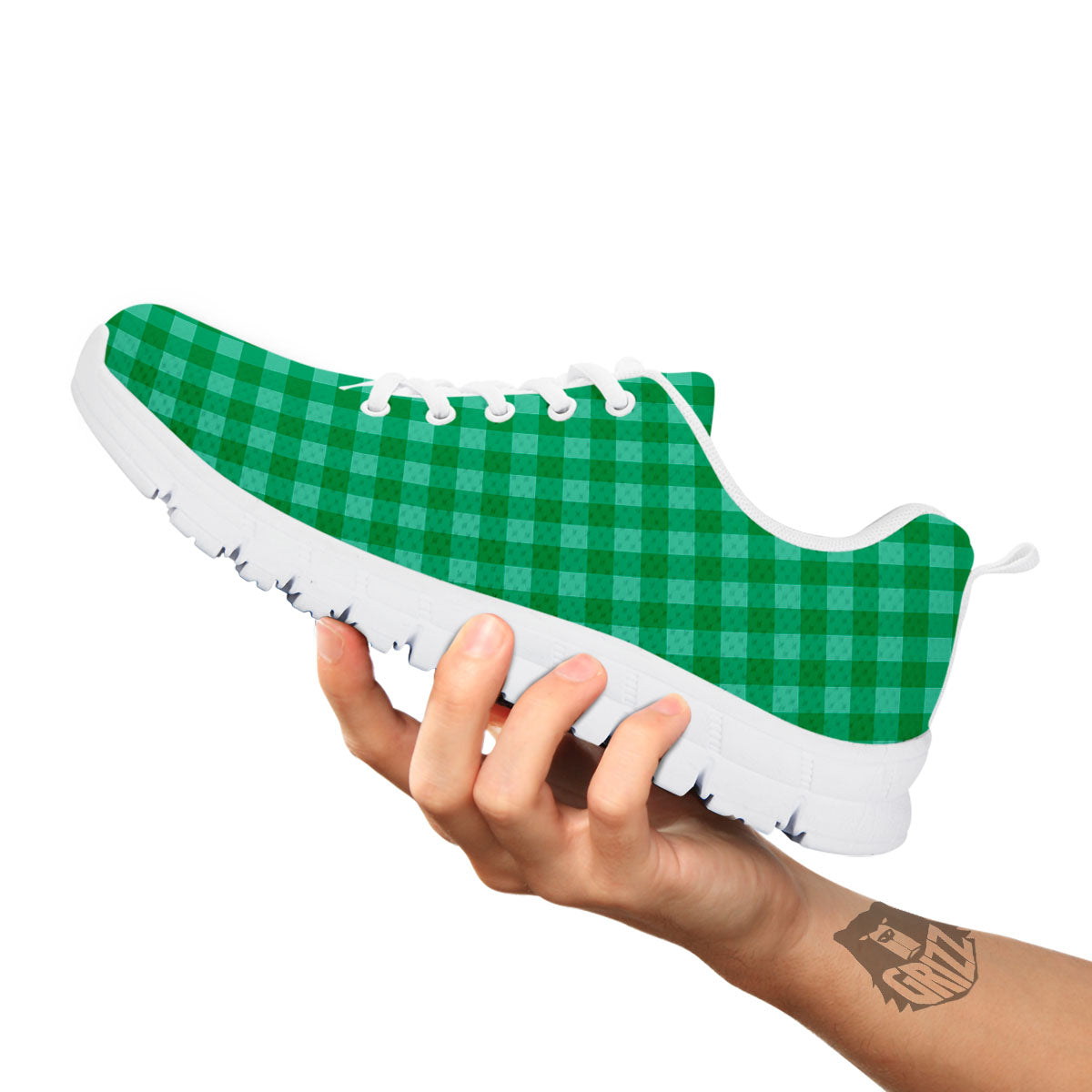 Saint Patrick's Day Green Tartan Print White Sneaker-grizzshop