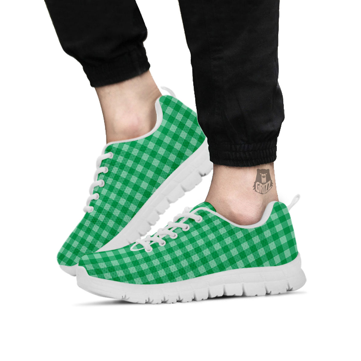 Saint Patrick's Day Green Tartan Print White Sneaker-grizzshop