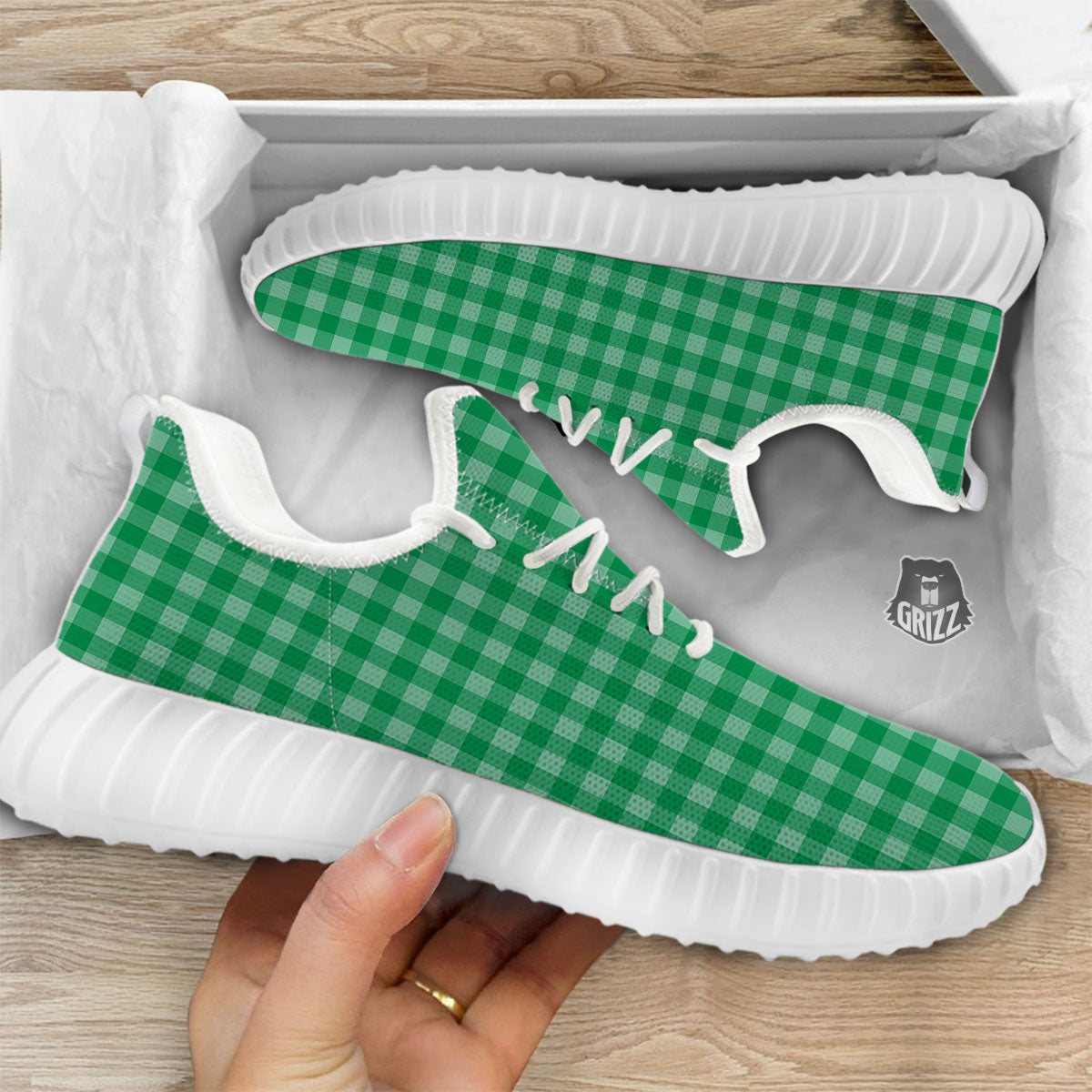 Saint Patrick's Day Green Tartan Print White Walking Shoes-grizzshop