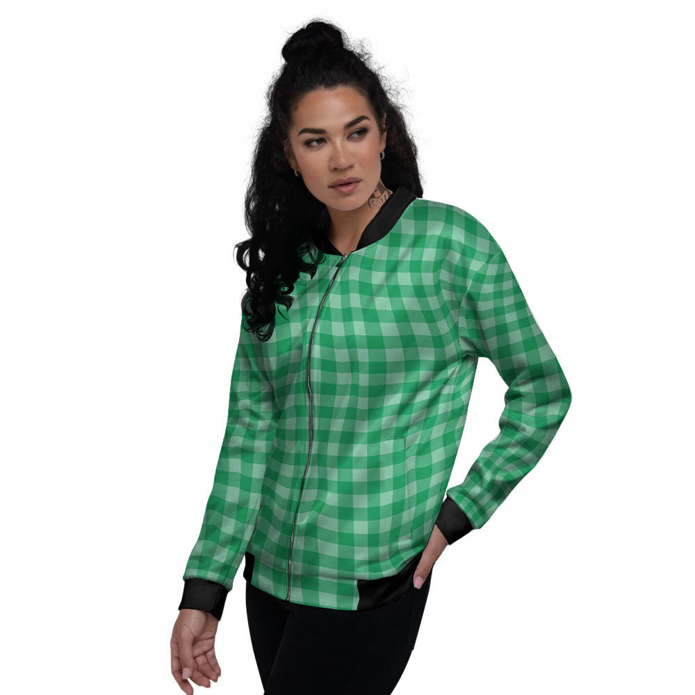 Saint Patrick's Day Green Tartan Print Women's Bomber Jacket-grizzshop