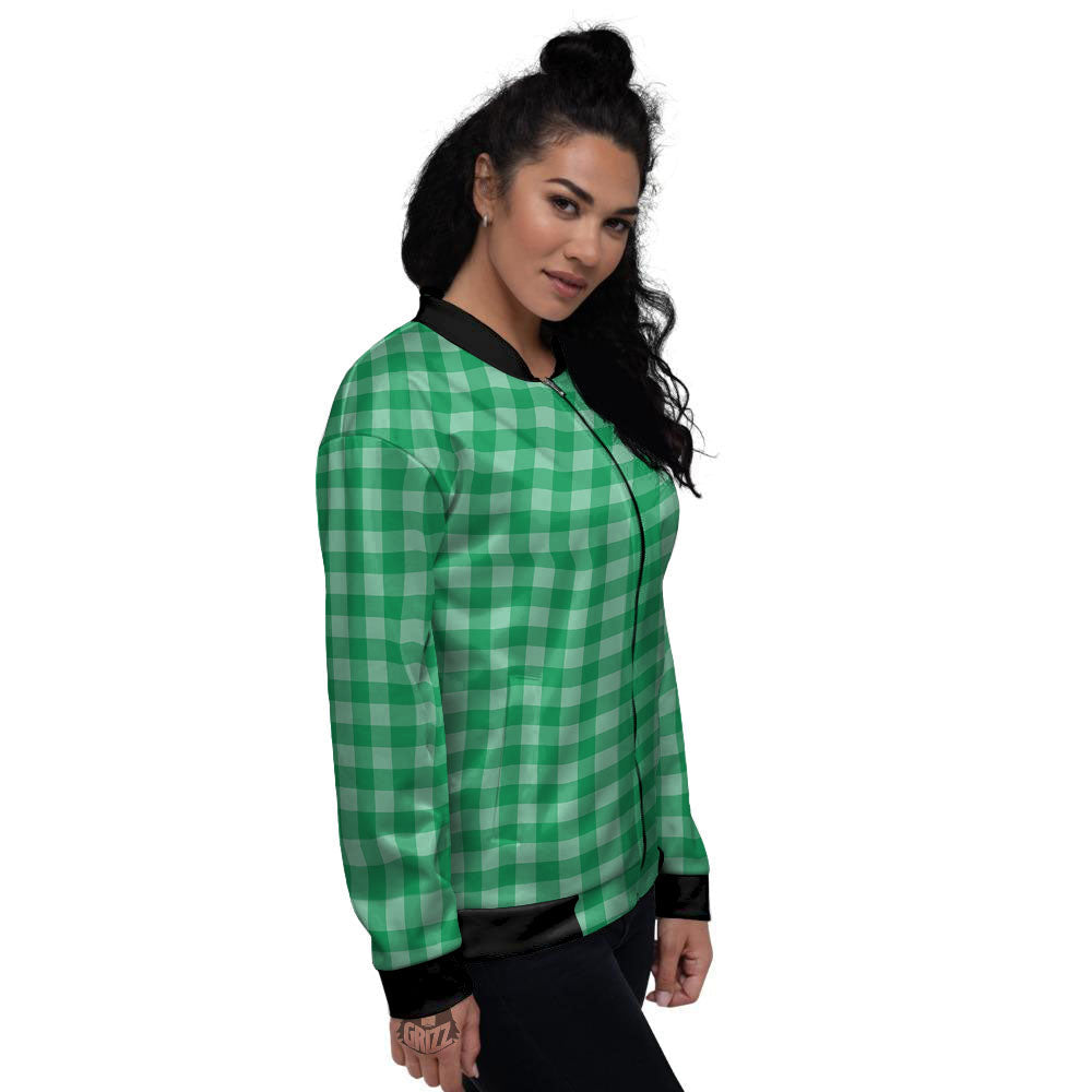 Saint Patrick's Day Green Tartan Print Women's Bomber Jacket-grizzshop