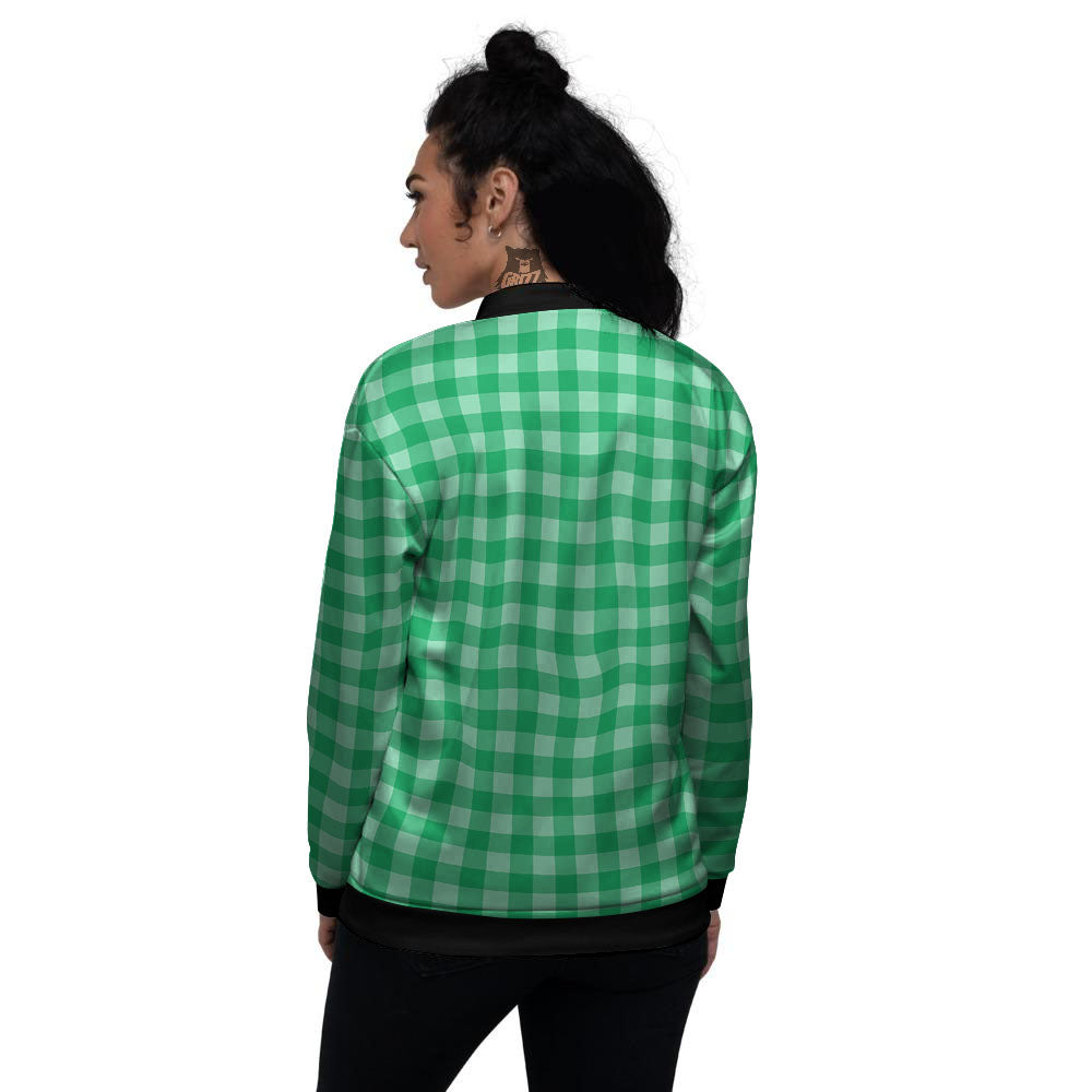 Saint Patrick's Day Green Tartan Print Women's Bomber Jacket-grizzshop