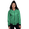 Saint Patrick's Day Green Tartan Print Women's Bomber Jacket-grizzshop