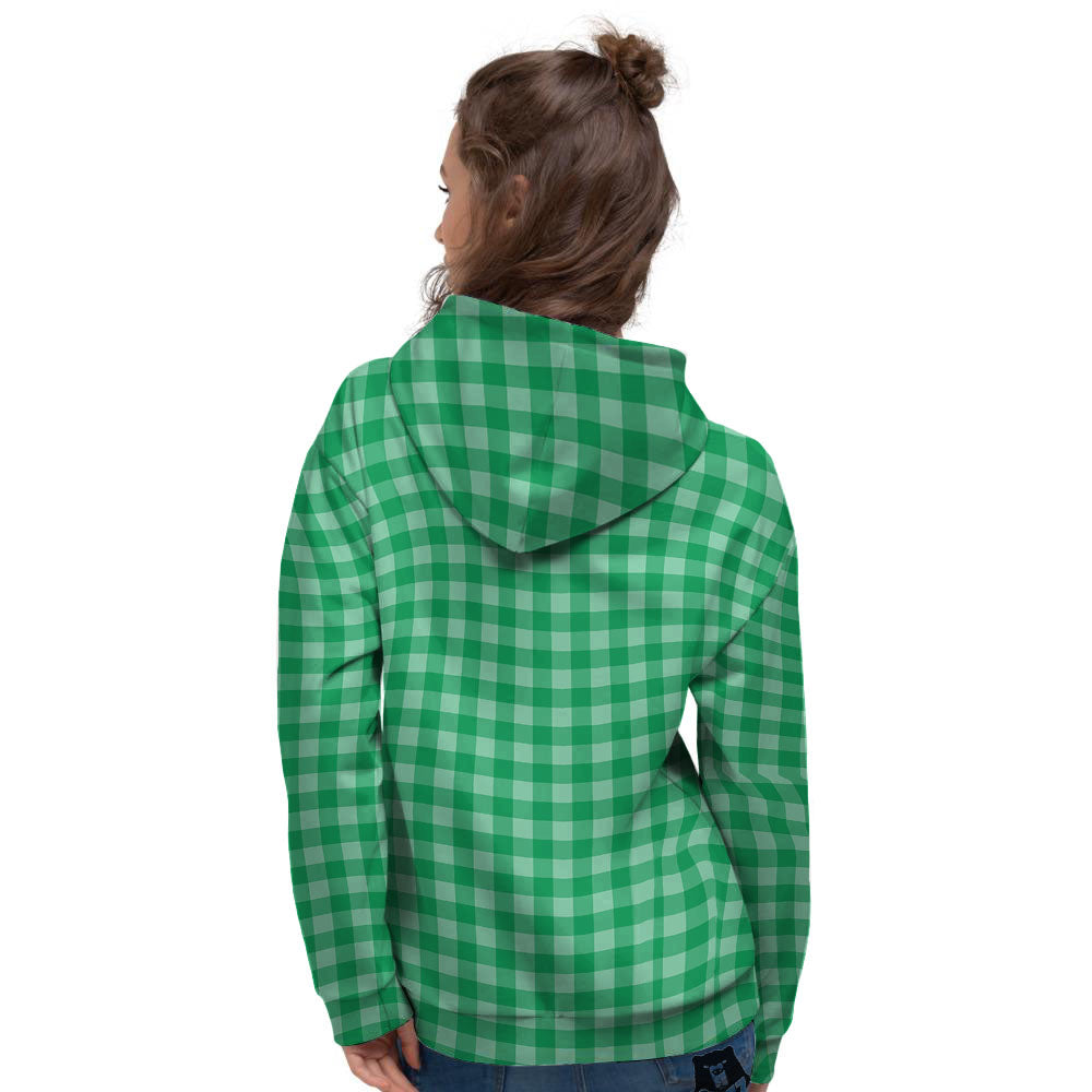 Saint Patrick's Day Green Tartan Print Women's Hoodie-grizzshop