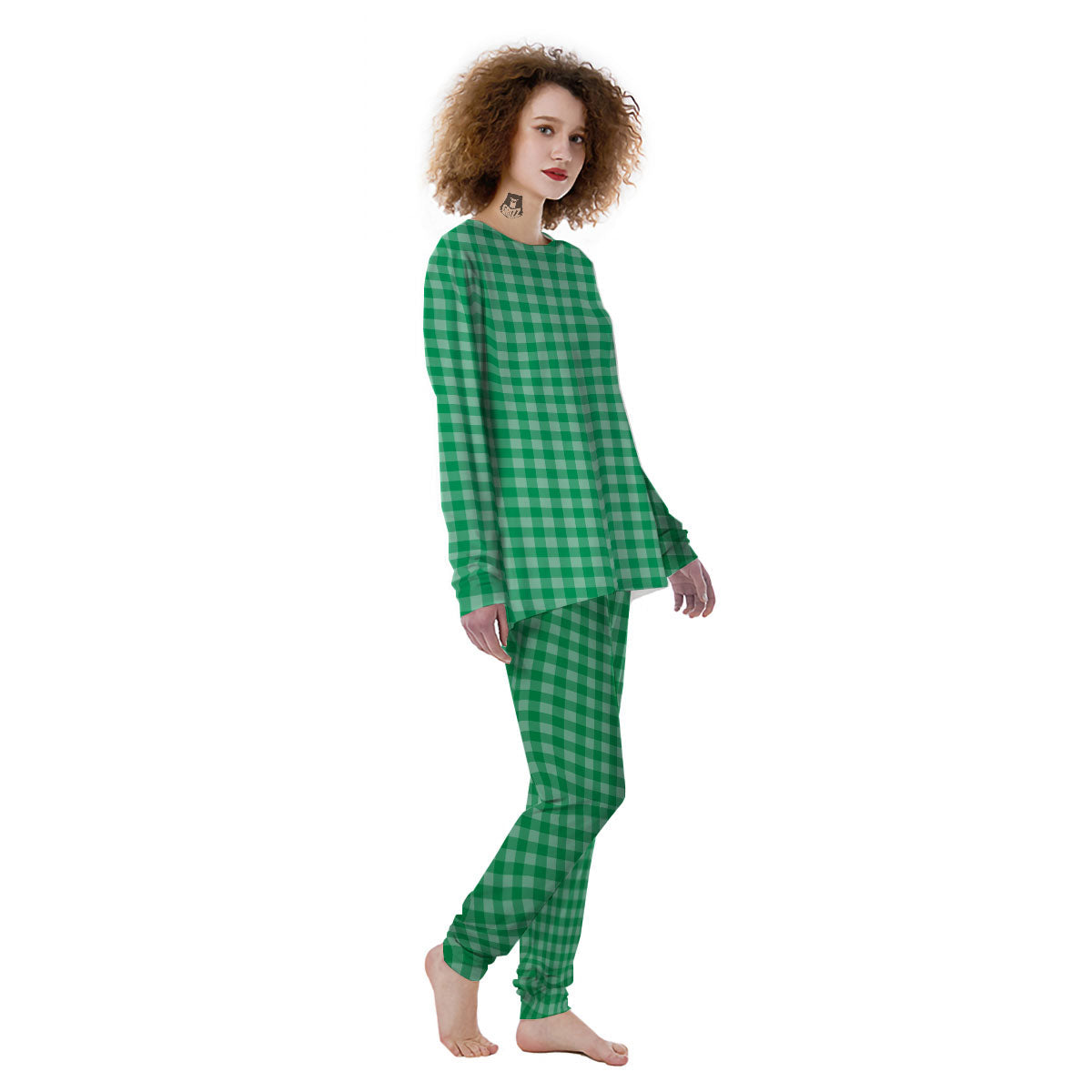 Saint Patrick's Day Green Tartan Print Women's Pajamas-grizzshop