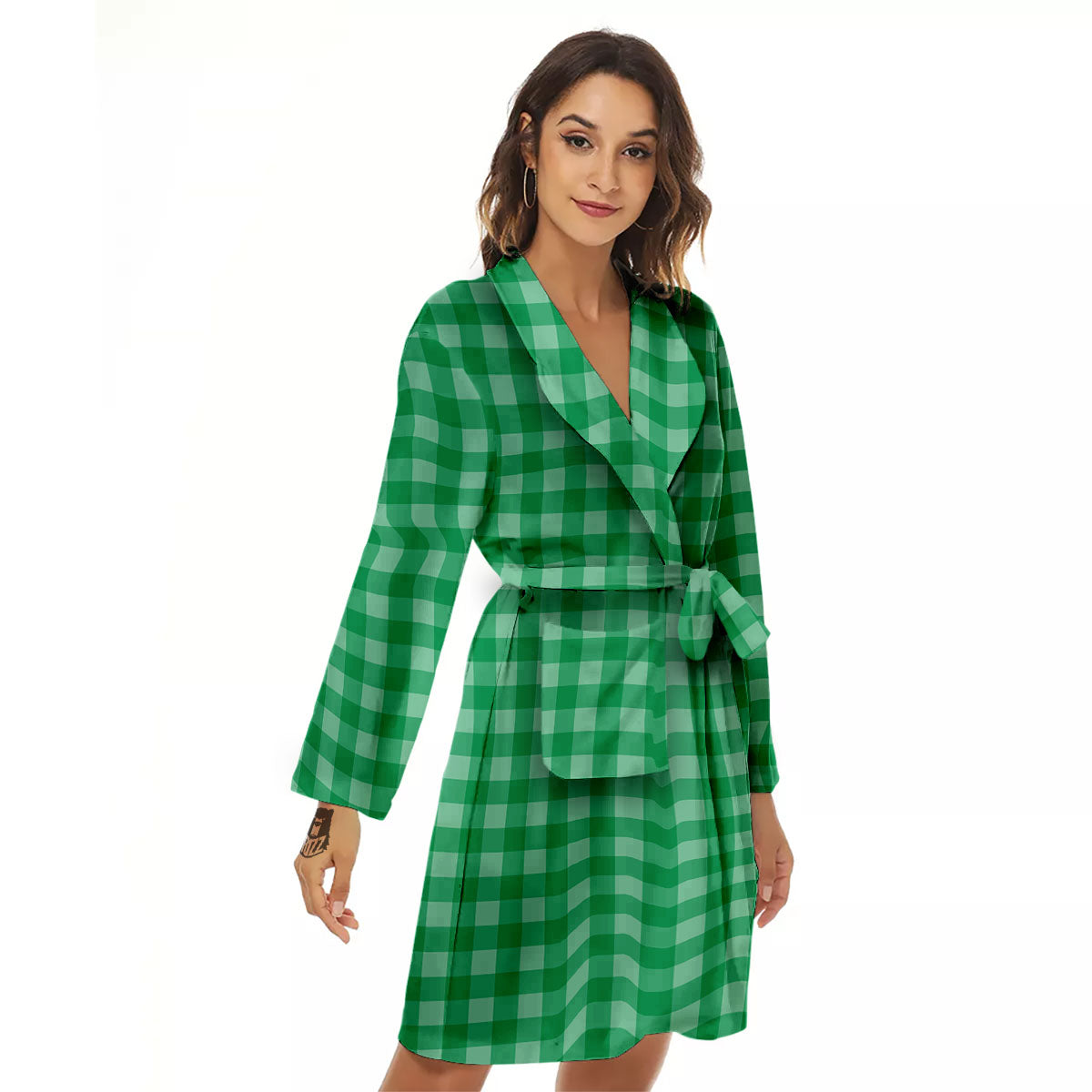 Saint Patrick's Day Green Tartan Print Women's Robe-grizzshop