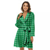 Saint Patrick's Day Green Tartan Print Women's Robe-grizzshop