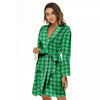 Saint Patrick's Day Green Tartan Print Women's Robe-grizzshop