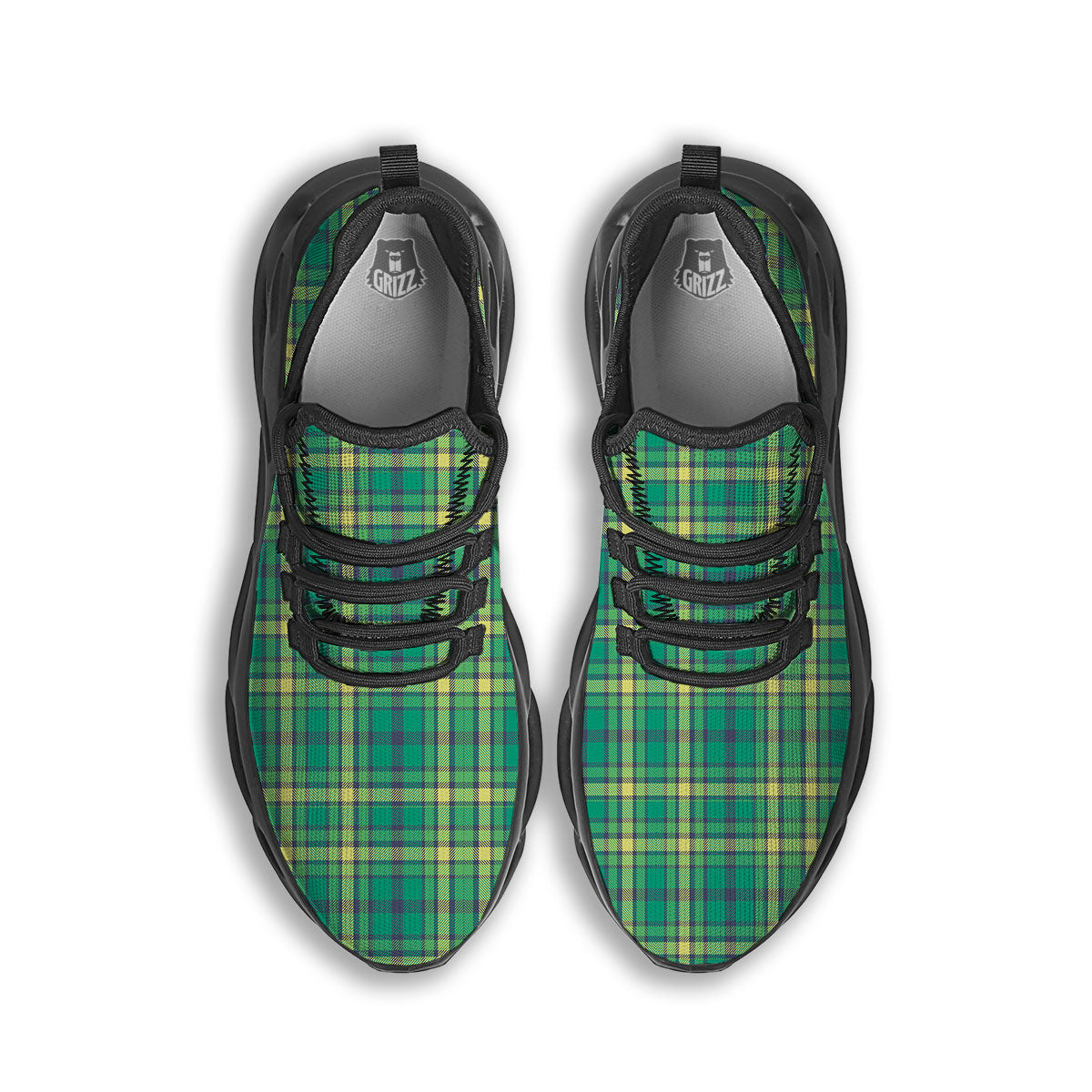 Saint Patrick's Day Irish Check Print Black Running Shoes-grizzshop