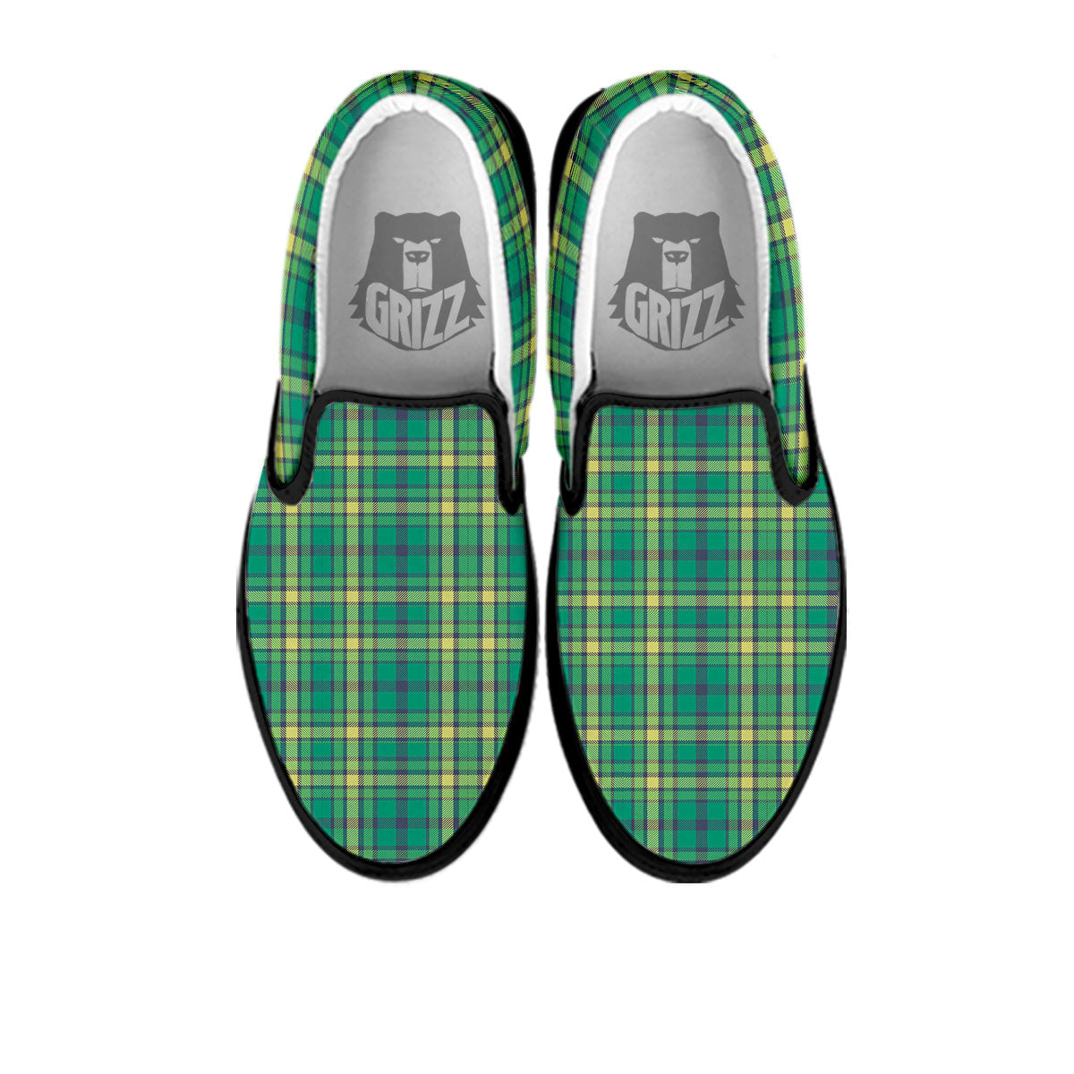 Saint Patrick's Day Irish Check Print Black Slip On Shoes-grizzshop