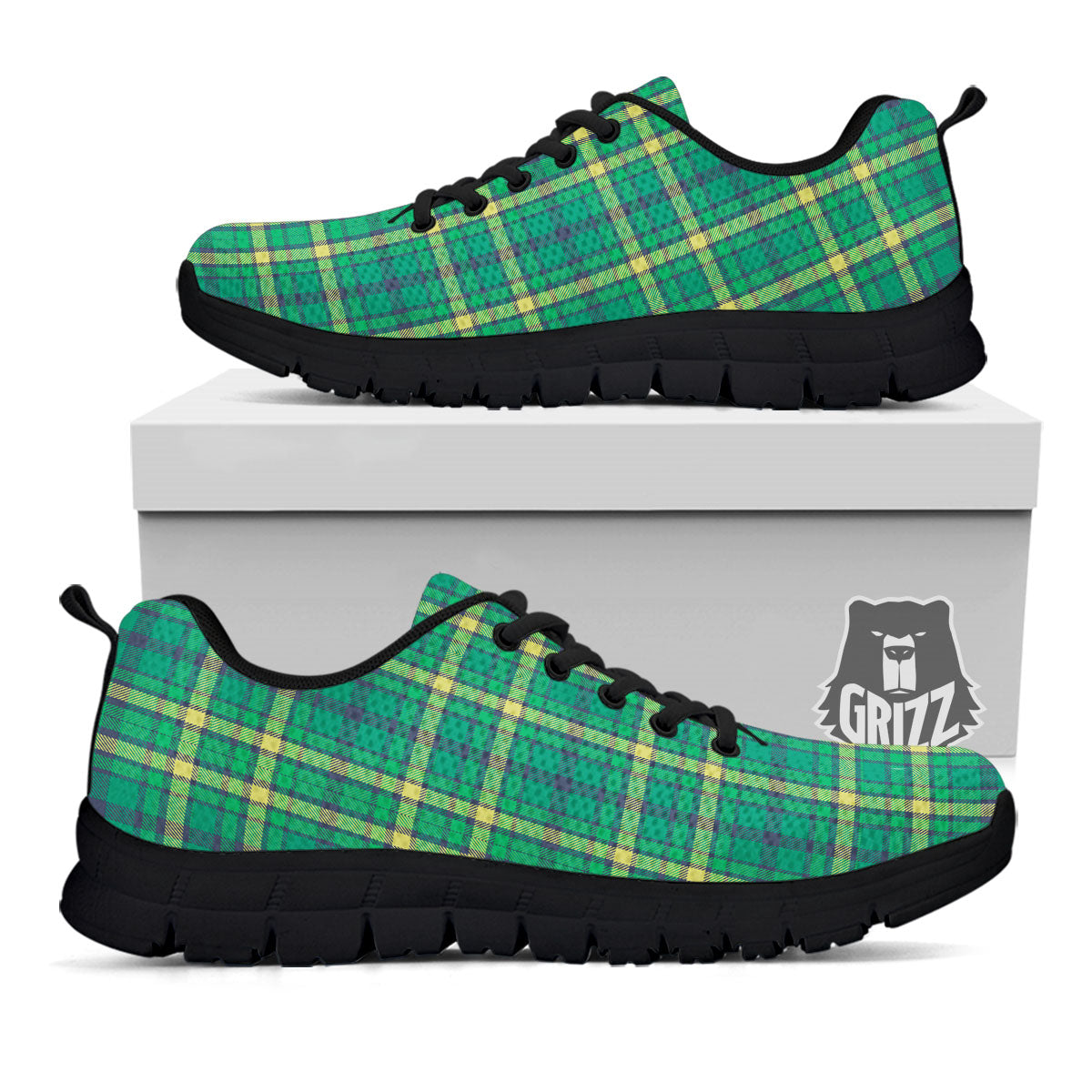 Saint Patrick's Day Irish Check Print Black Sneaker-grizzshop