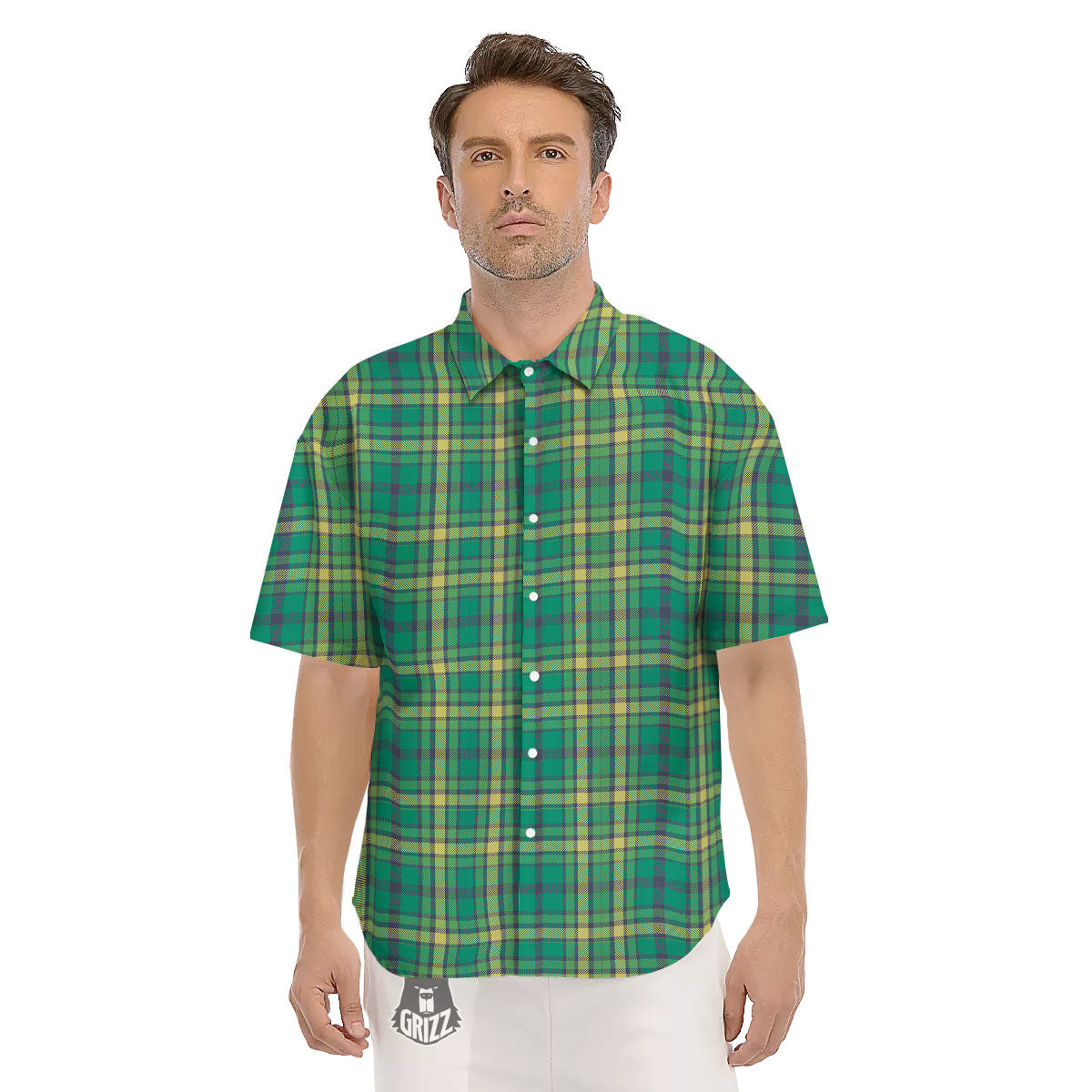 Saint Patrick's Day Irish Check Print Men's Short Sleeve Shirts-grizzshop