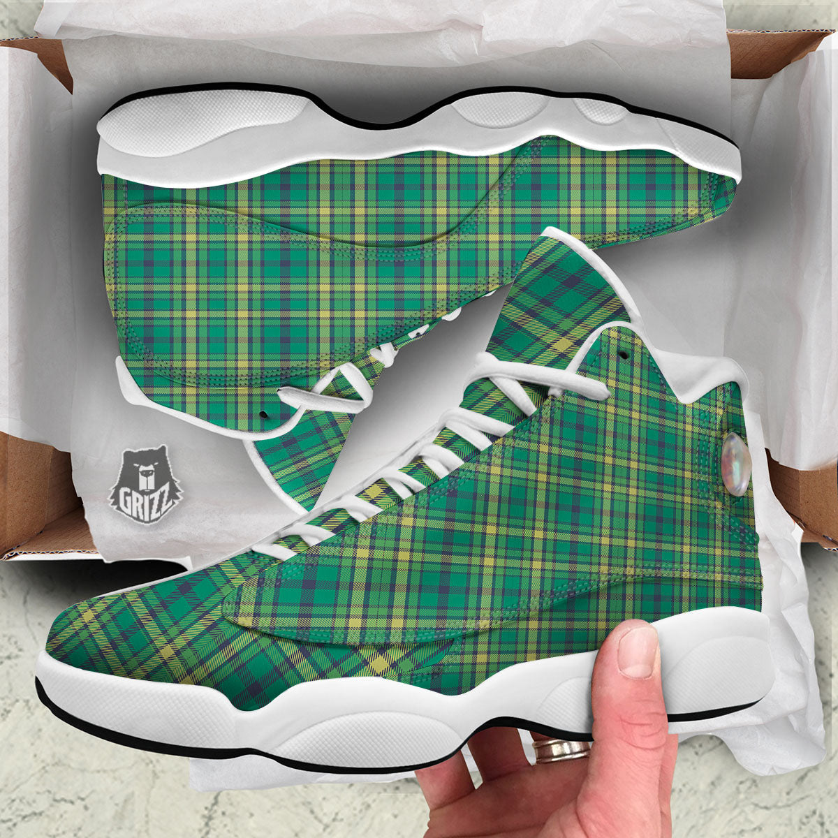 Saint Patrick's Day Irish Check Print White Basketball Shoes-grizzshop