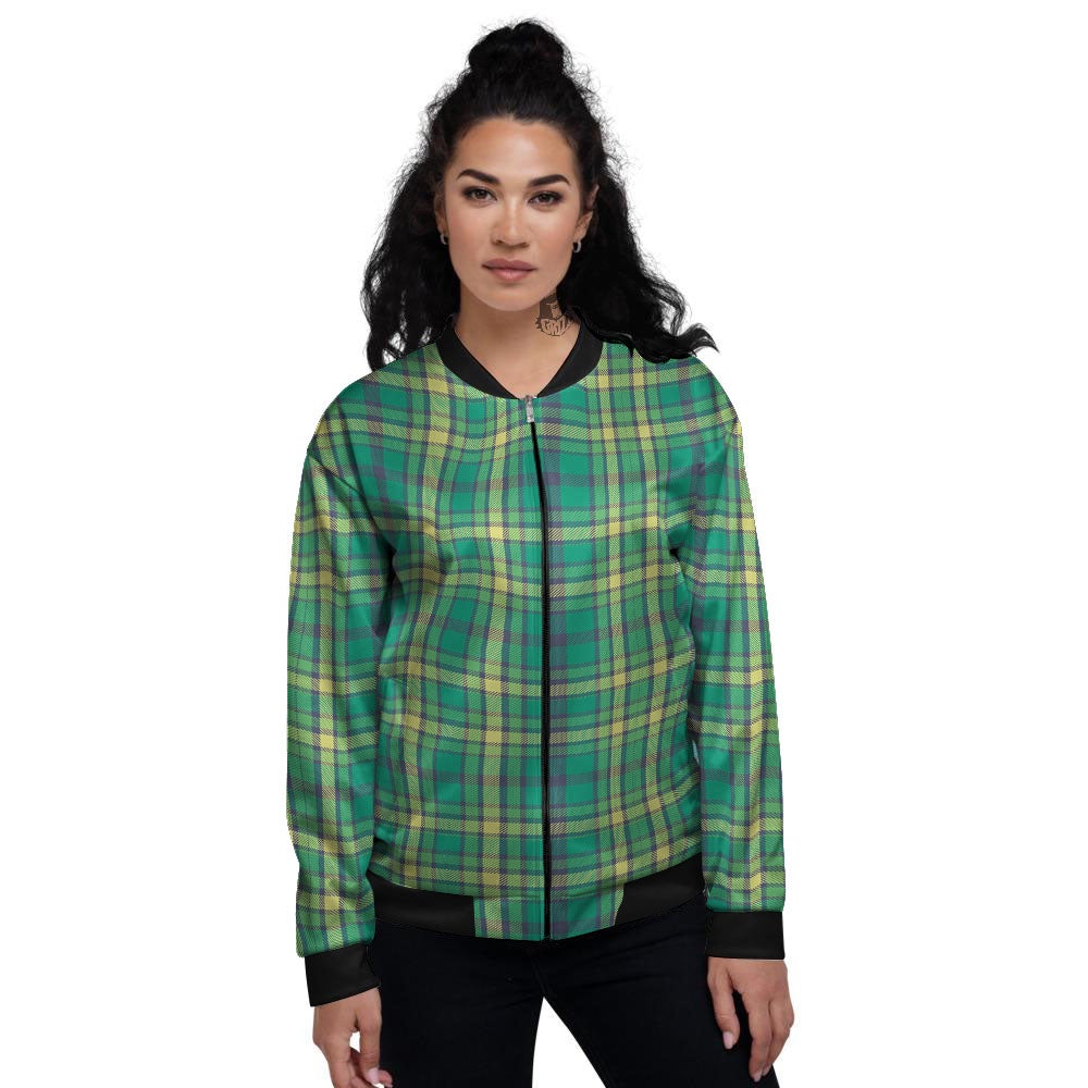 Saint Patrick's Day Irish Check Print Women's Bomber Jacket-grizzshop