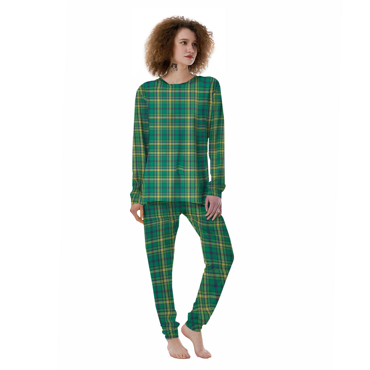 Saint Patrick's Day Irish Check Print Women's Pajamas-grizzshop