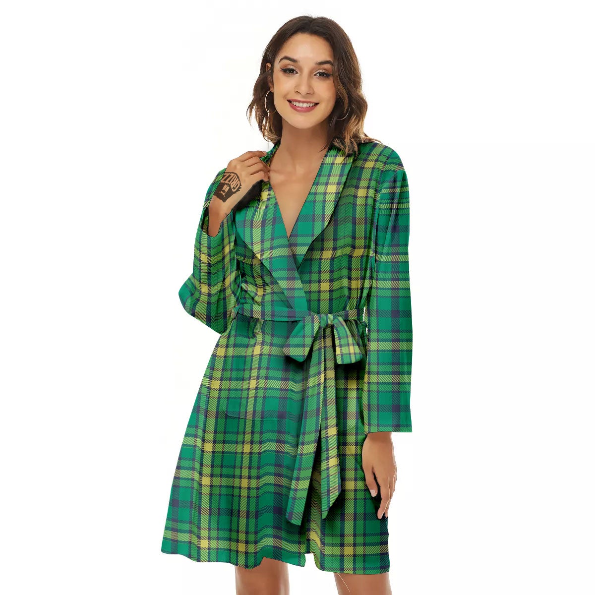 Saint Patrick's Day Irish Check Print Women's Robe-grizzshop