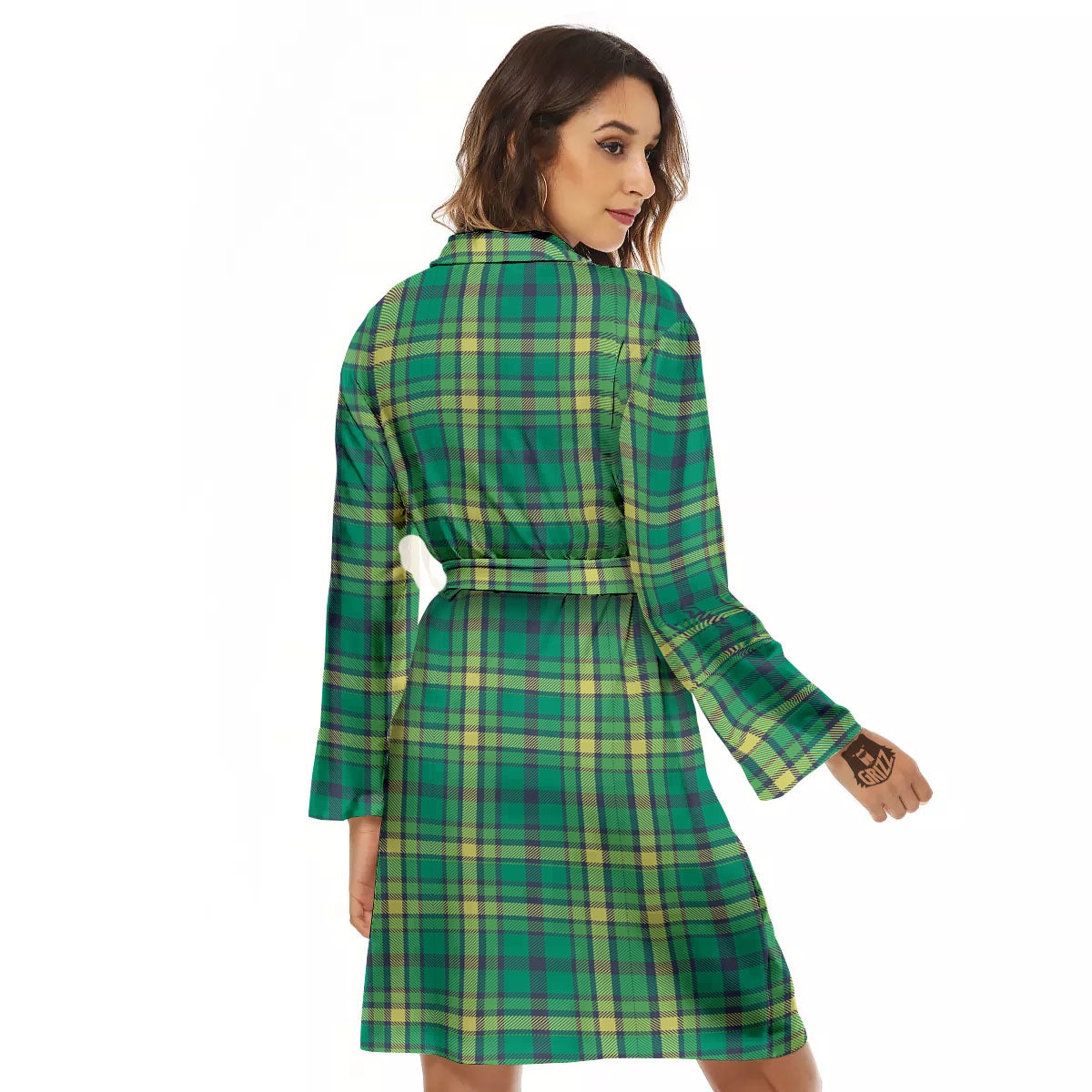 Saint Patrick's Day Irish Check Print Women's Robe-grizzshop