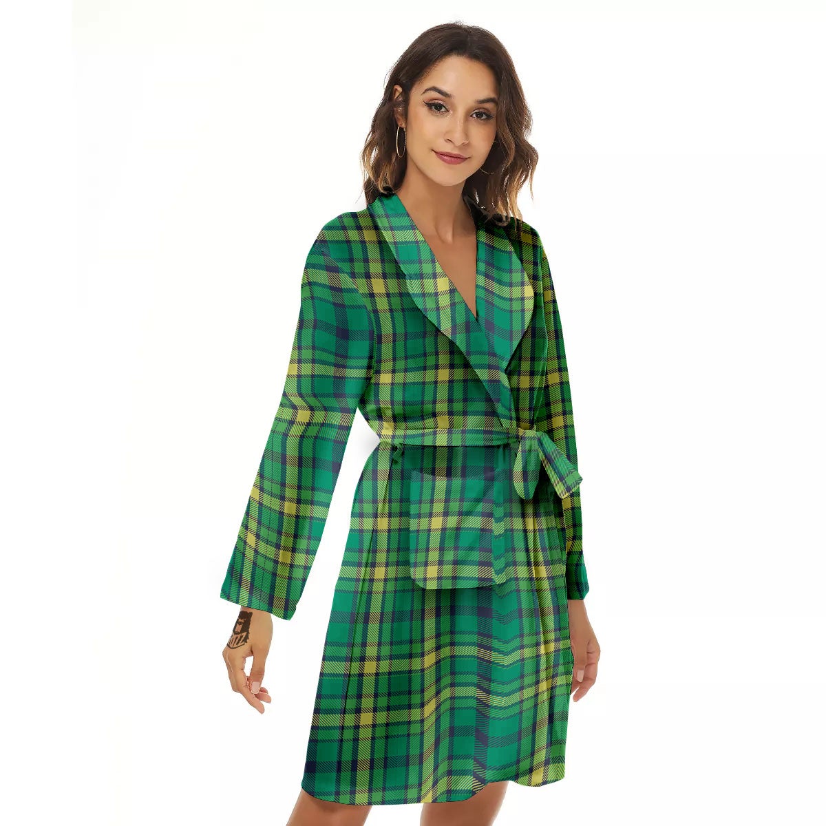 Saint Patrick's Day Irish Check Print Women's Robe-grizzshop