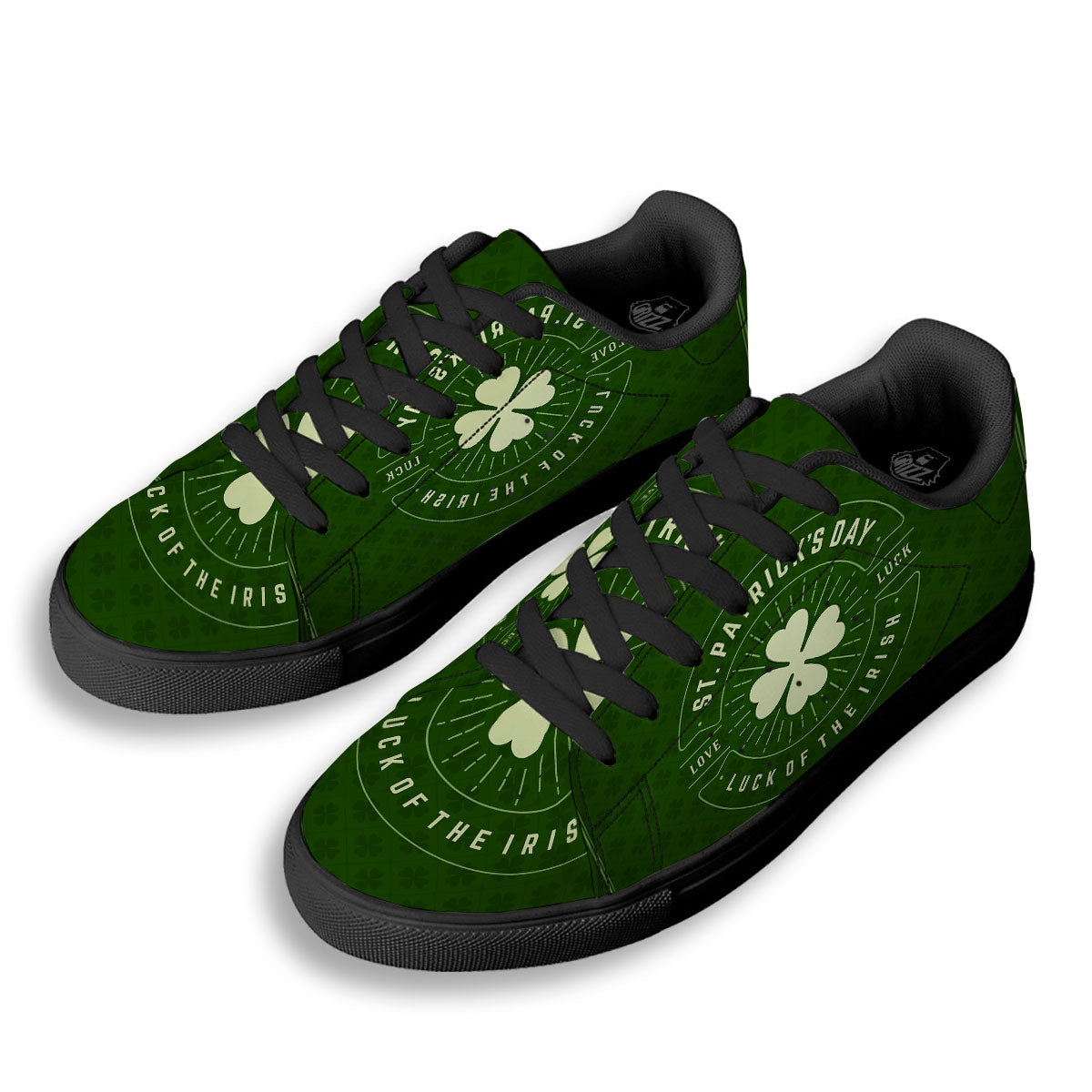 Saint Patrick's Day Irish Clover Print Black Low Top Sneakers-grizzshop