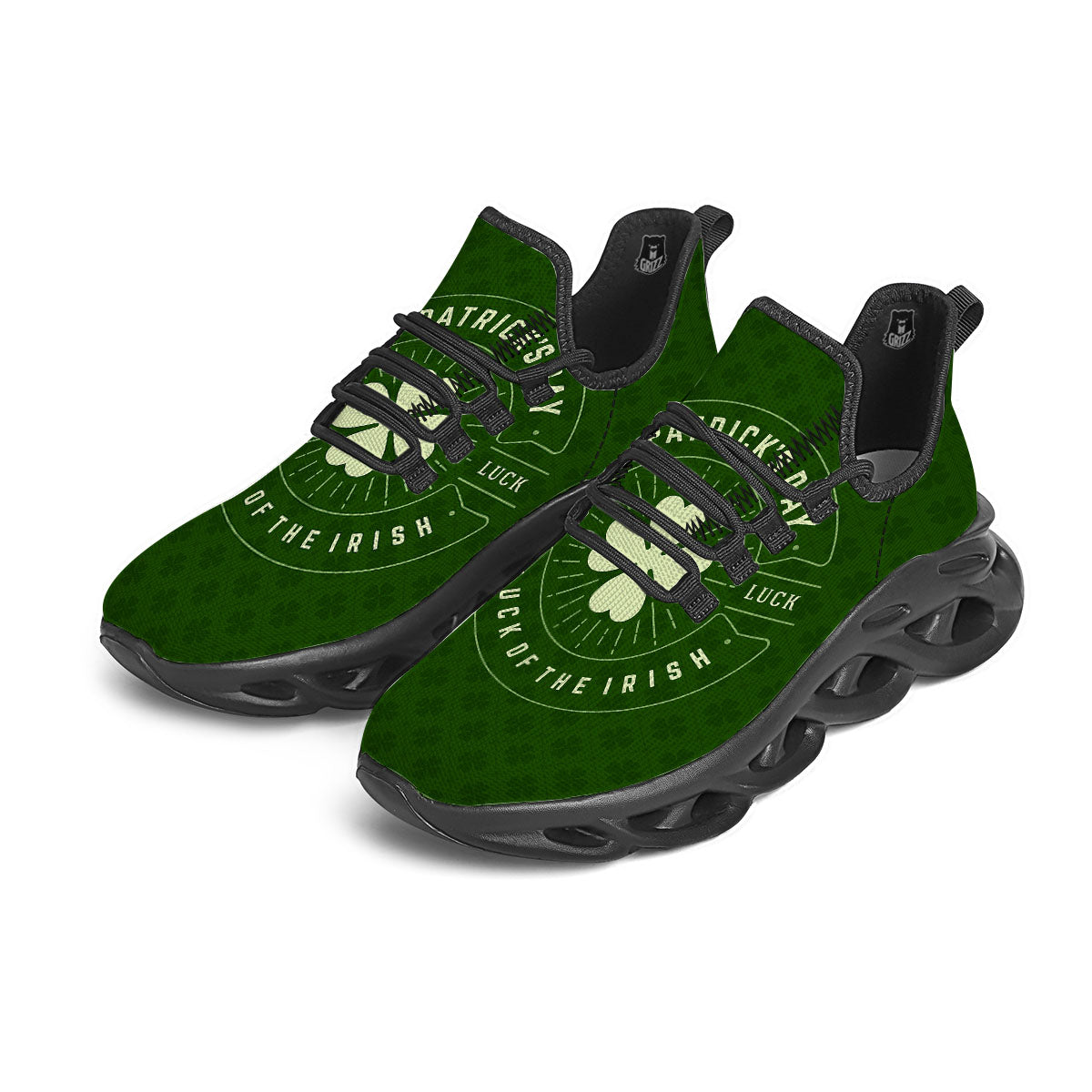 Saint Patrick's Day Irish Clover Print Black Running Shoes-grizzshop