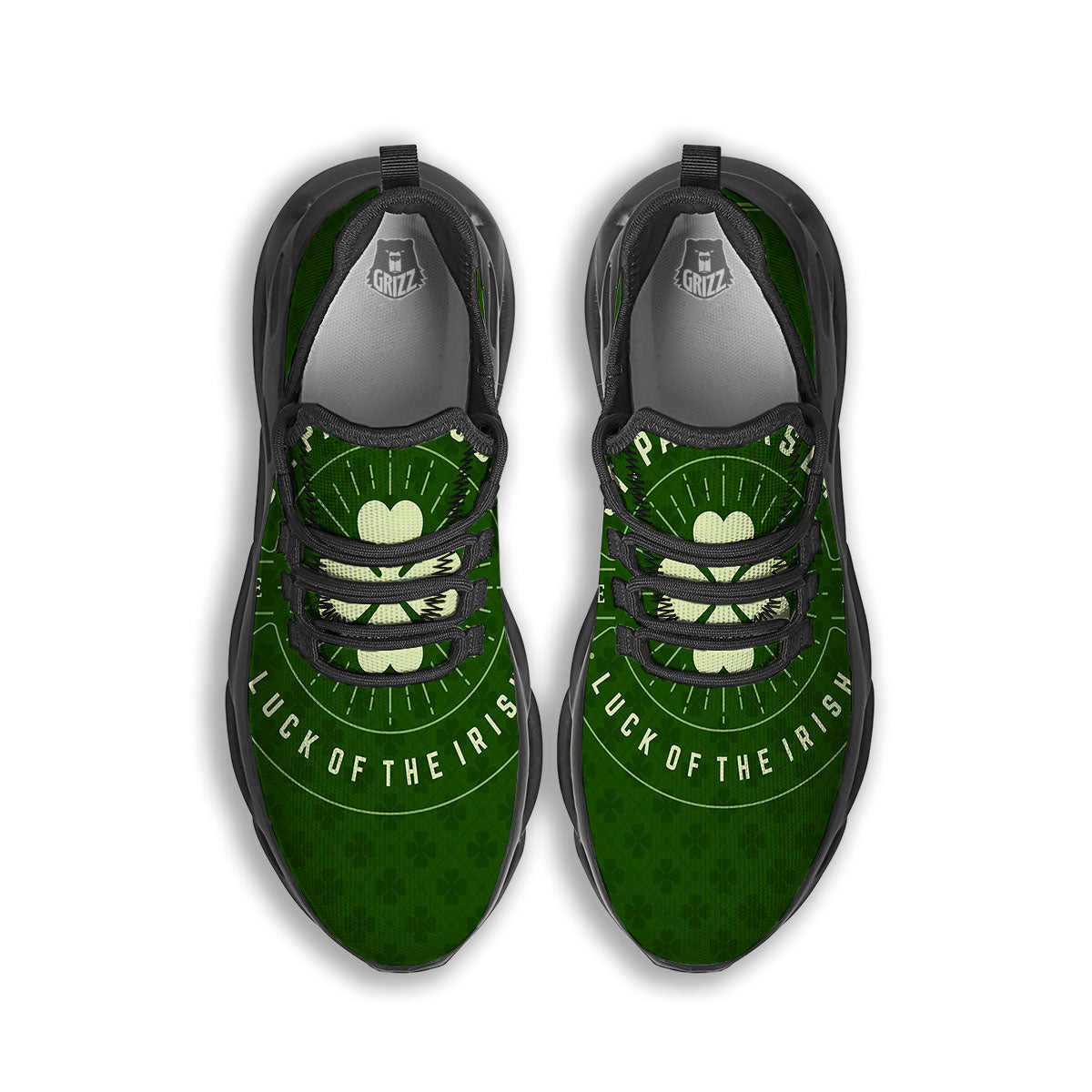 Saint Patrick's Day Irish Clover Print Black Running Shoes-grizzshop