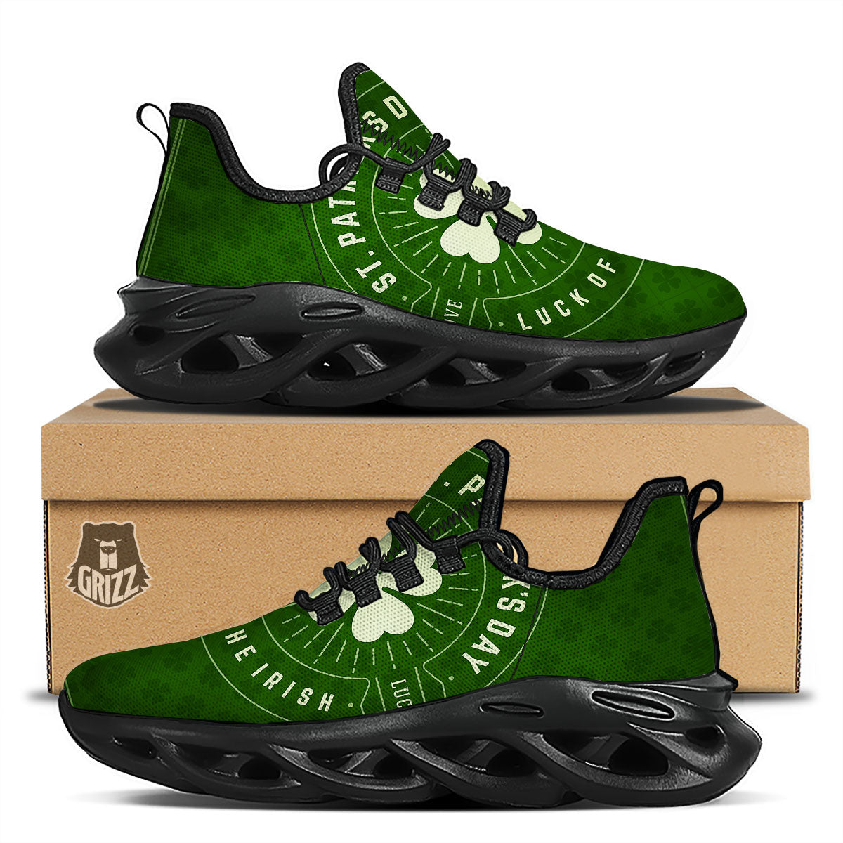 Saint Patrick's Day Irish Clover Print Black Running Shoes-grizzshop