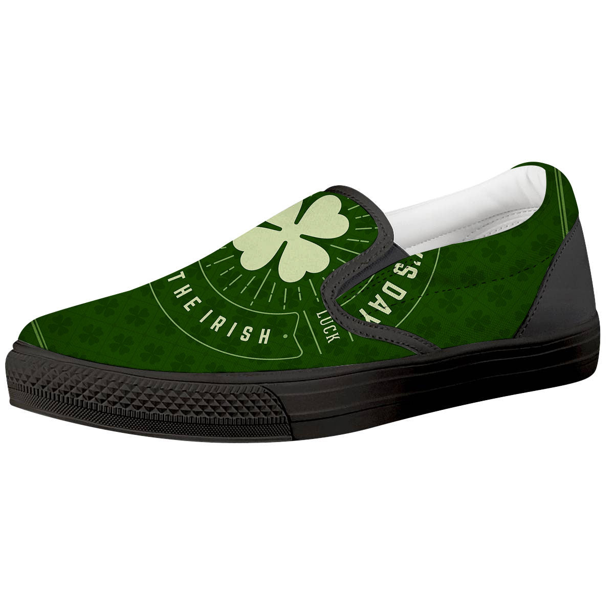 Saint Patrick's Day Irish Clover Print Black Slip On Shoes-grizzshop