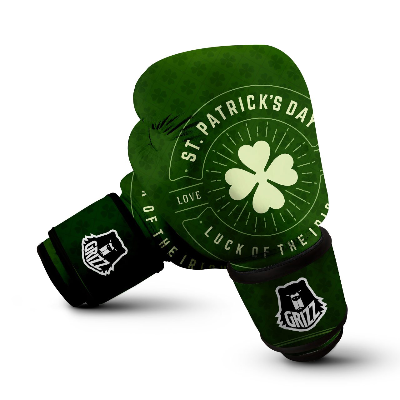 Saint Patrick's Day Irish Clover Print Boxing Gloves-grizzshop