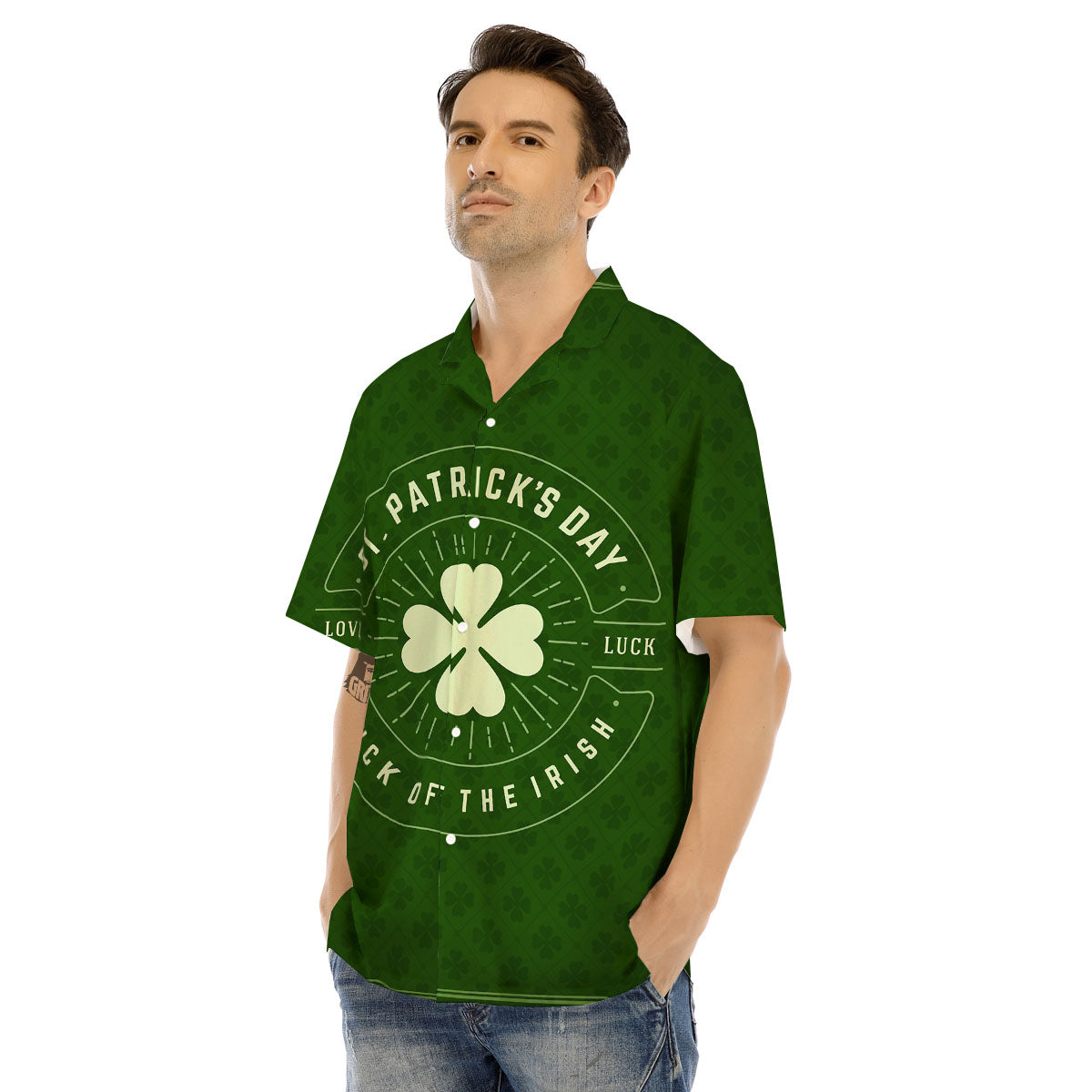 Saint Patrick's Day Irish Clover Print Men's Hawaiian Shirt-grizzshop