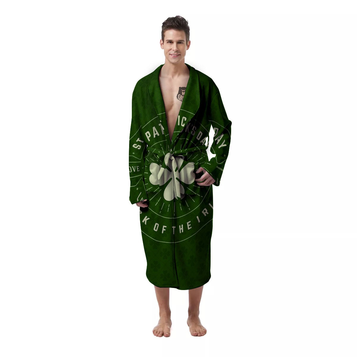 Saint Patrick's Day Irish Clover Print Men's Robe-grizzshop