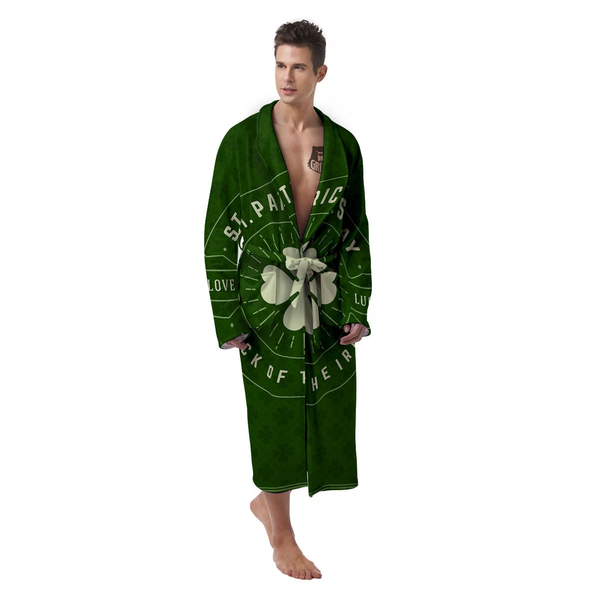 Saint Patrick's Day Irish Clover Print Men's Robe-grizzshop