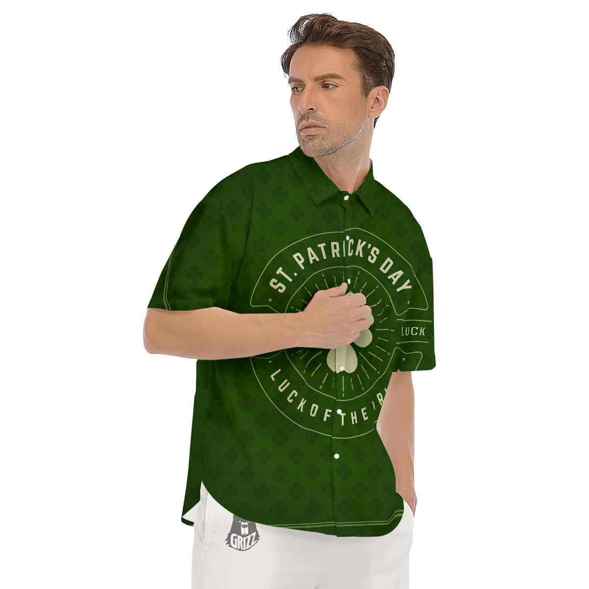 Saint Patrick's Day Irish Clover Print Men's Short Sleeve Shirts-grizzshop