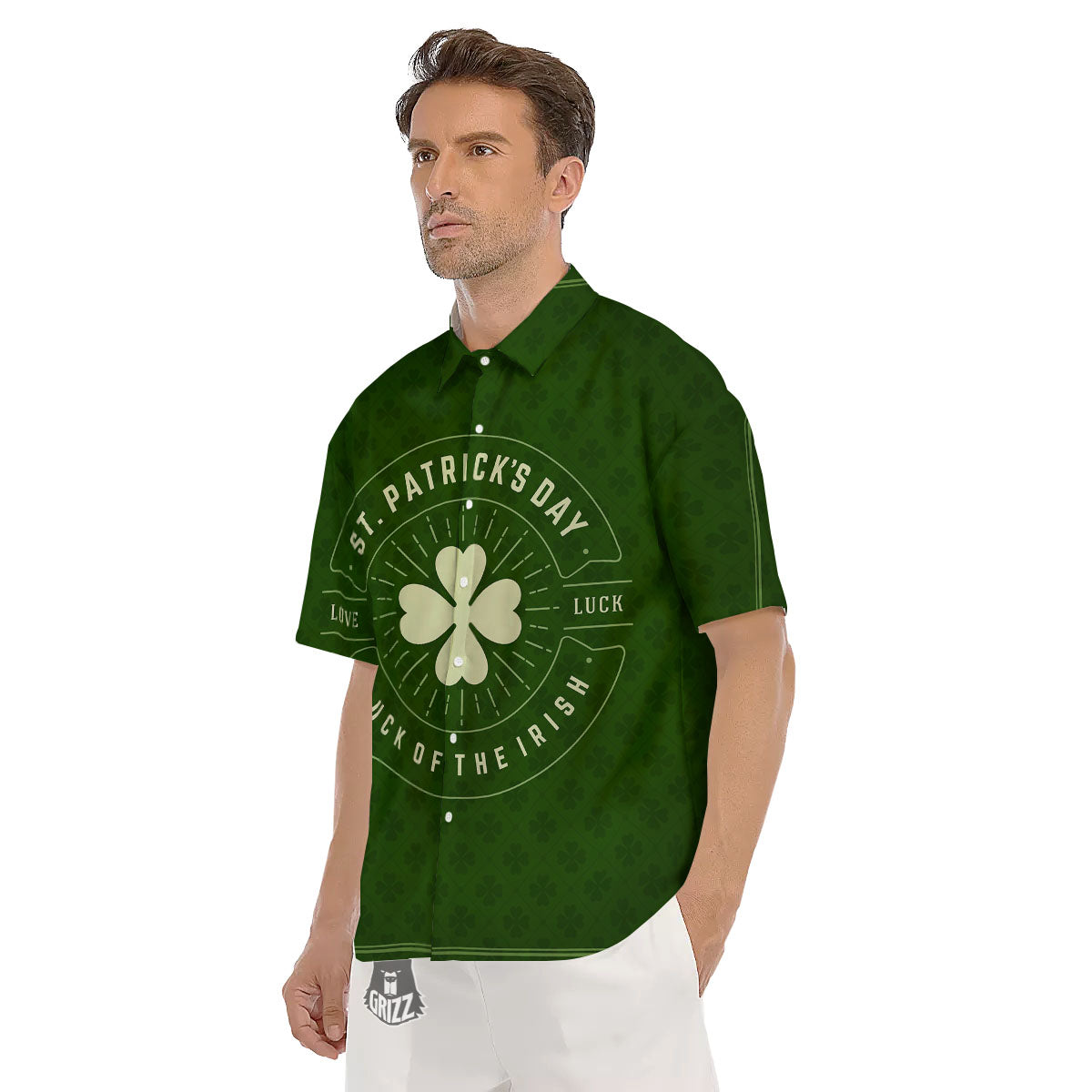 Saint Patrick's Day Irish Clover Print Men's Short Sleeve Shirts-grizzshop