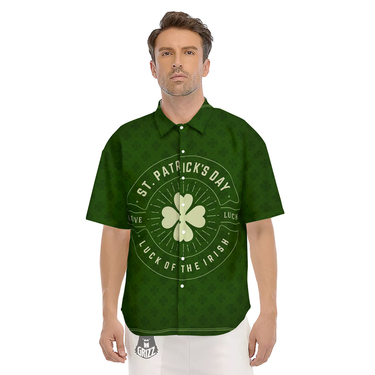 Saint Patrick's Day Irish Clover Print Men's Short Sleeve Shirts-grizzshop