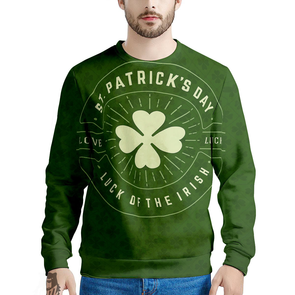 Saint Patrick's Day Irish Clover Print Men's Sweatshirt-grizzshop