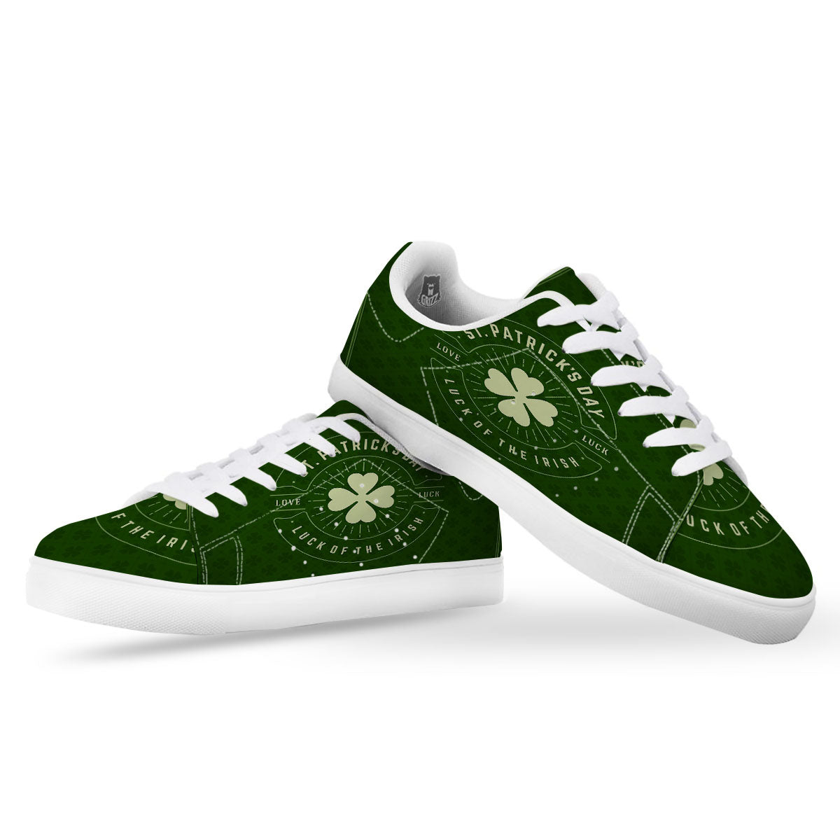 Saint Patrick's Day Irish Clover Print White Low Top Sneakers-grizzshop