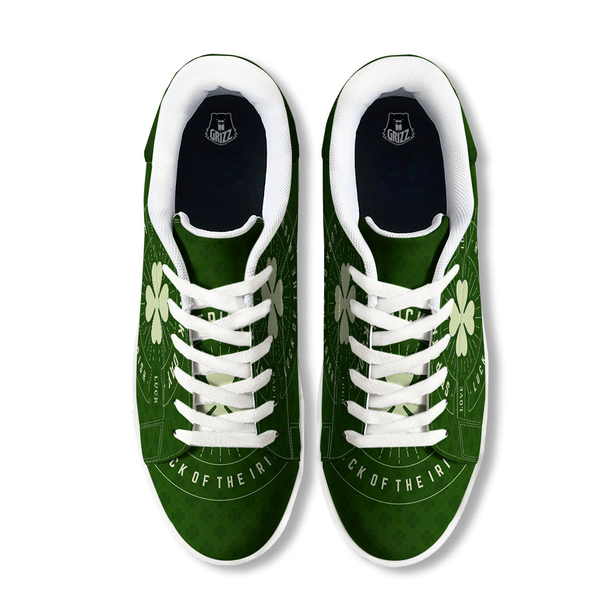 Saint Patrick's Day Irish Clover Print White Low Top Sneakers-grizzshop