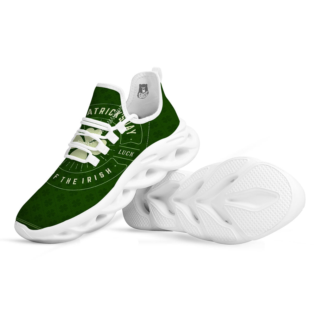 Saint Patrick's Day Irish Clover Print White Running Shoes-grizzshop