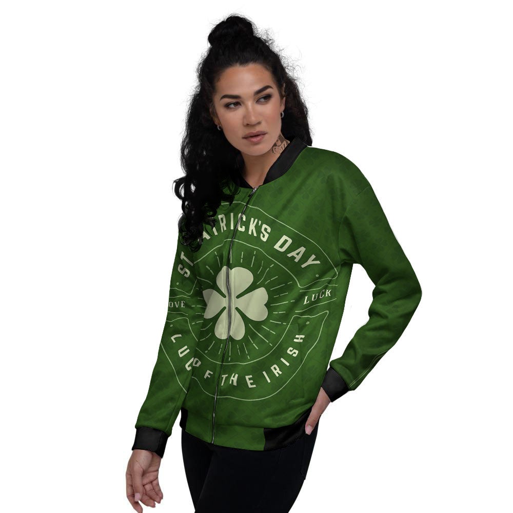 Saint Patrick's Day Irish Clover Print Women's Bomber Jacket-grizzshop