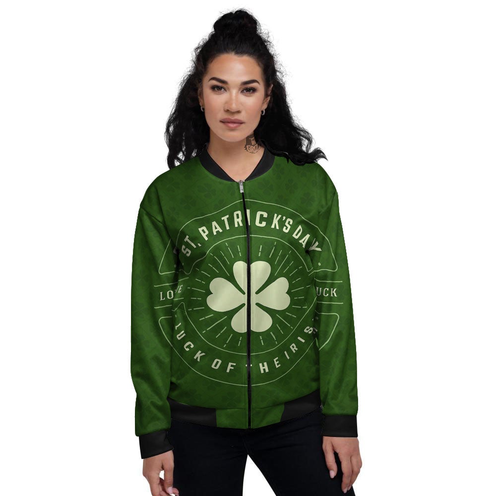 Saint Patrick's Day Irish Clover Print Women's Bomber Jacket-grizzshop