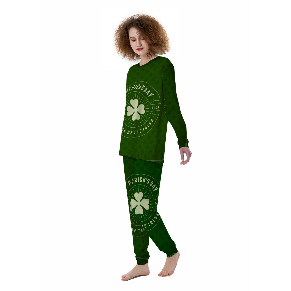 Saint Patrick's Day Irish Clover Print Women's Pajamas-grizzshop