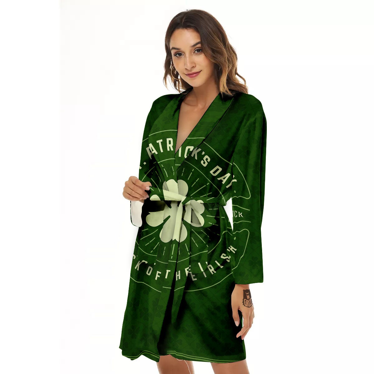 Saint Patrick's Day Irish Clover Print Women's Robe-grizzshop