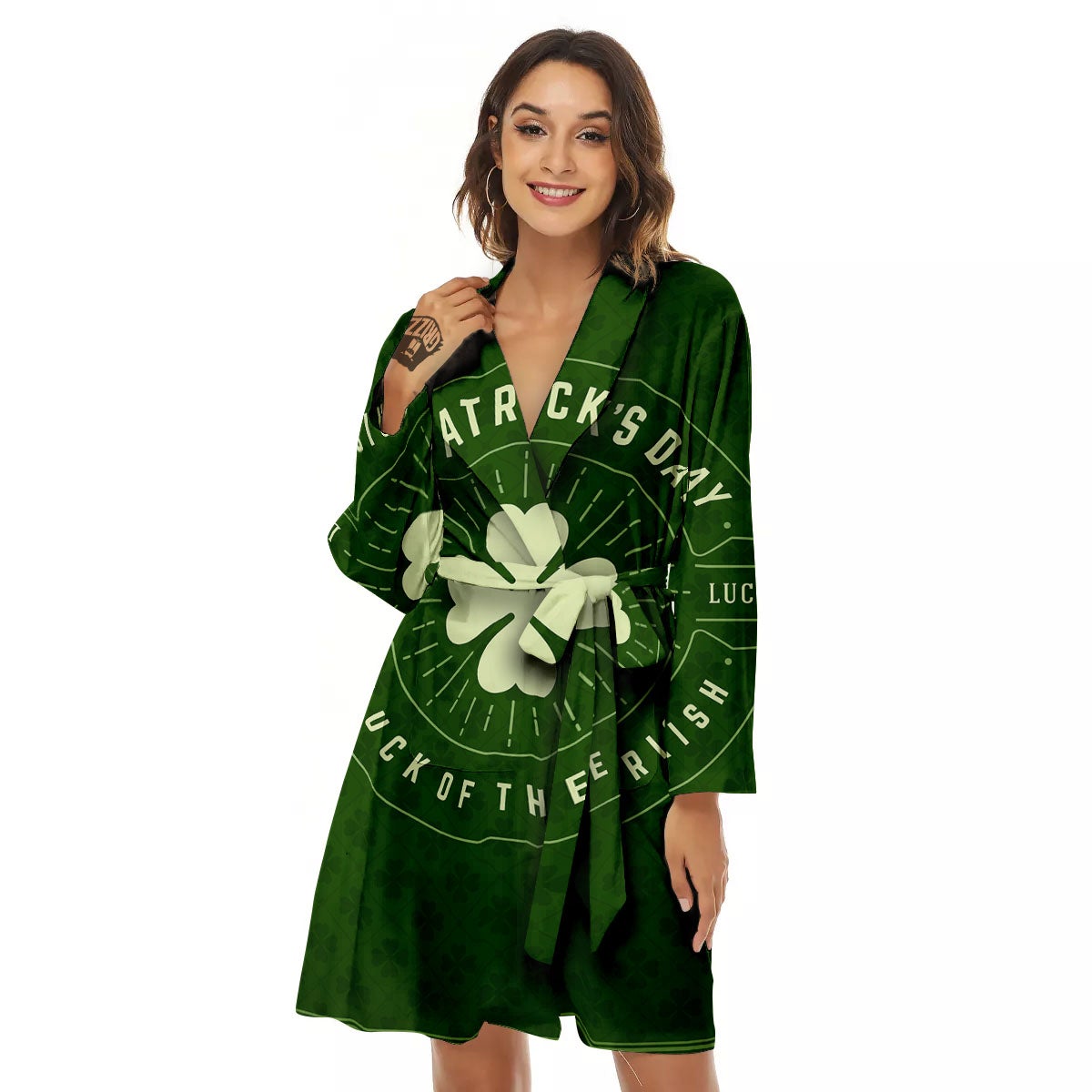 Saint Patrick's Day Irish Clover Print Women's Robe-grizzshop