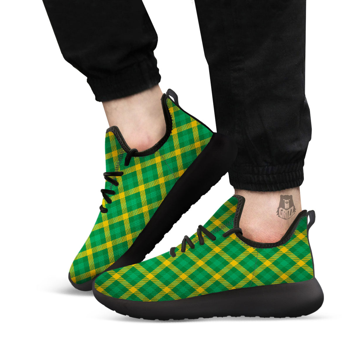 Saint Patrick's Day Irish Plaid Print Black Athletic Shoes-grizzshop