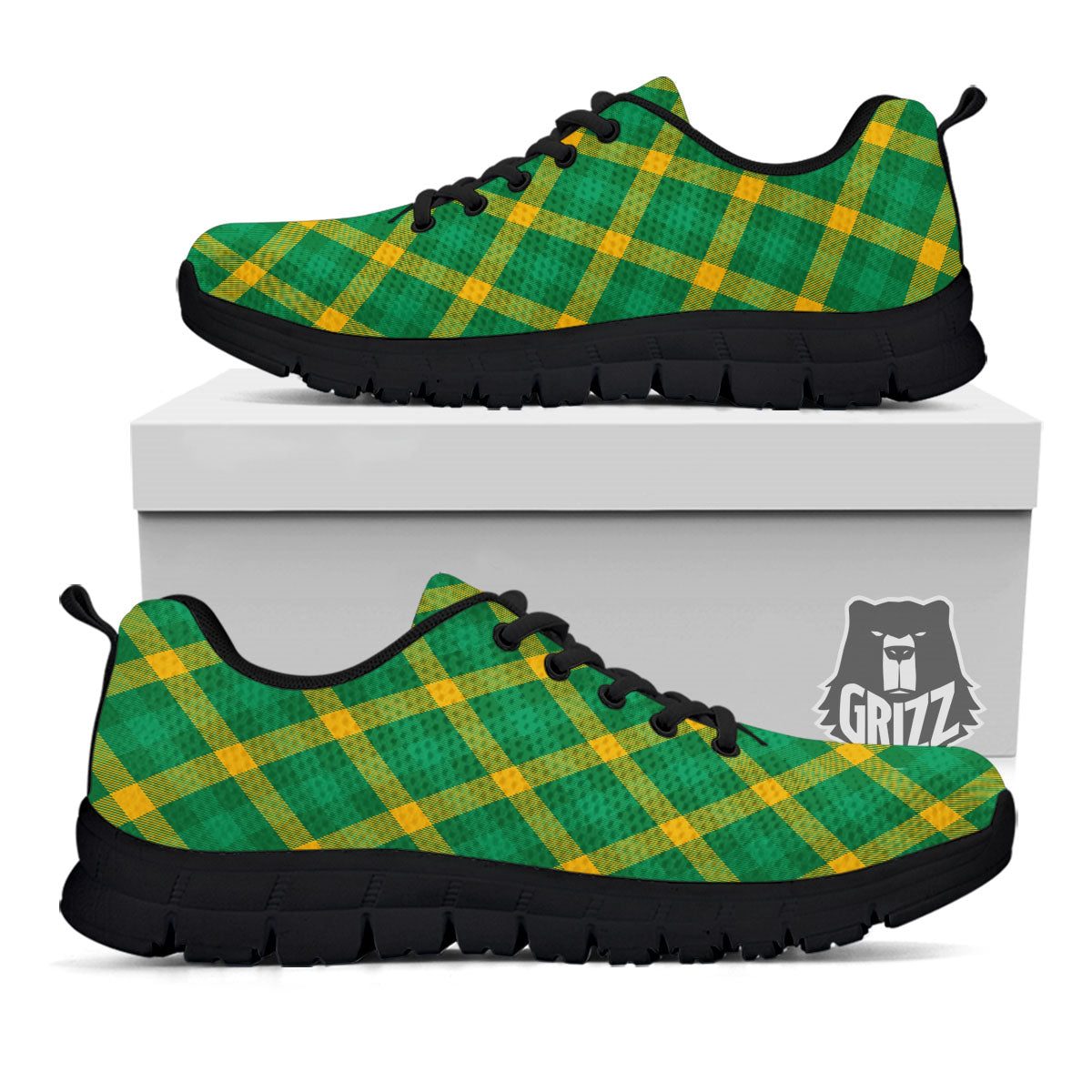 Saint Patrick's Day Irish Plaid Print Black Sneaker-grizzshop