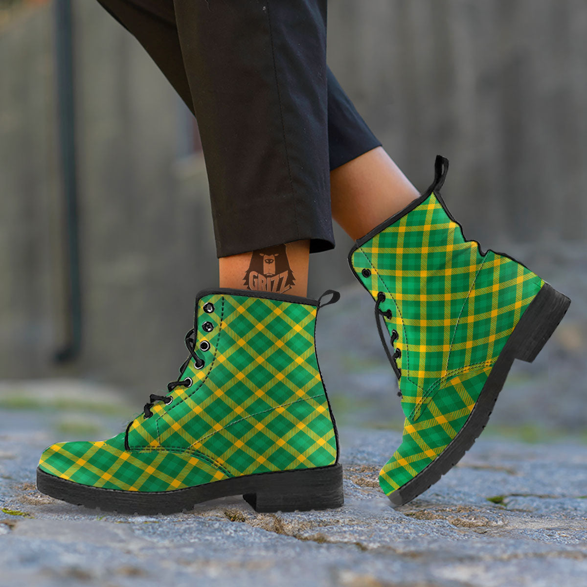 Saint Patrick's Day Irish Plaid Print Leather Boots-grizzshop