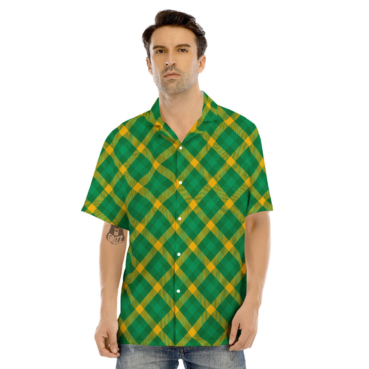 Saint Patrick's Day Irish Plaid Print Men's Hawaiian Shirt-grizzshop