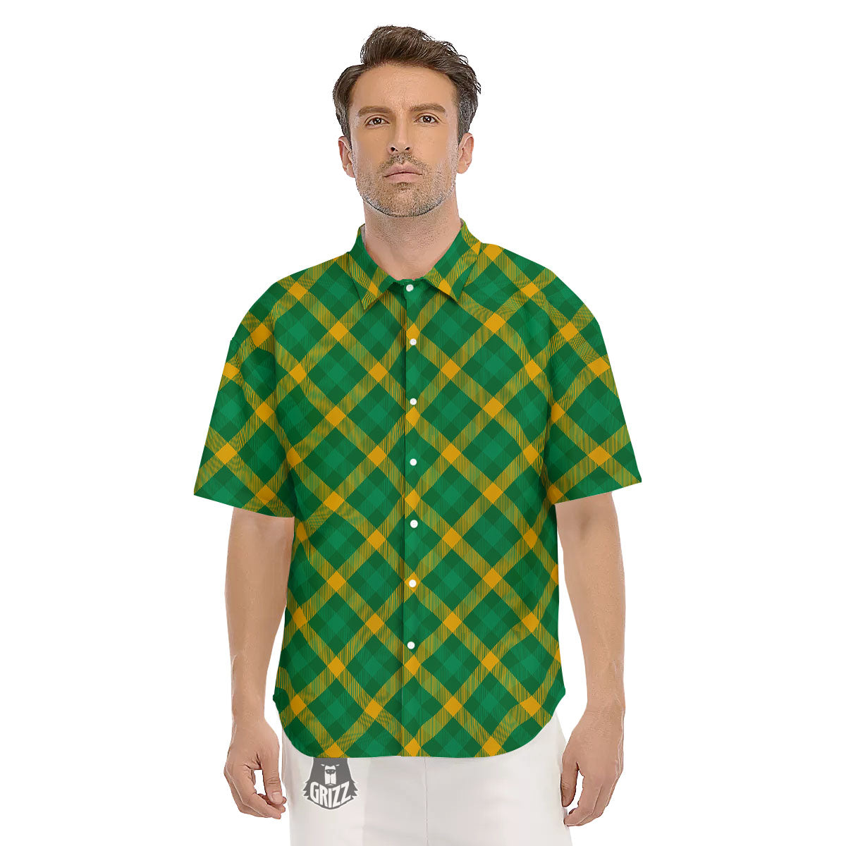 Saint Patrick's Day Irish Plaid Print Men's Short Sleeve Shirts-grizzshop