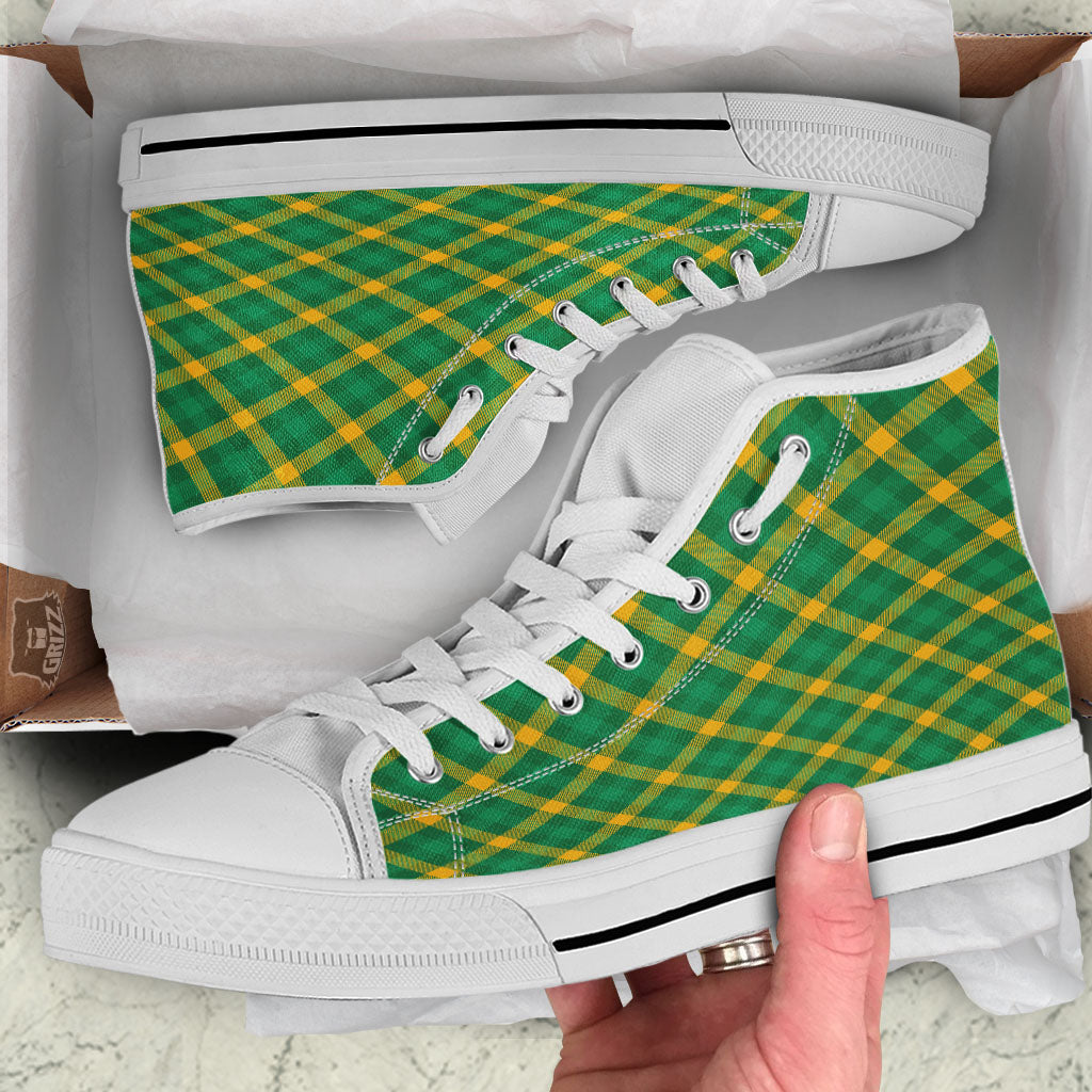 Saint Patrick's Day Irish Plaid Print White High Top Shoes-grizzshop